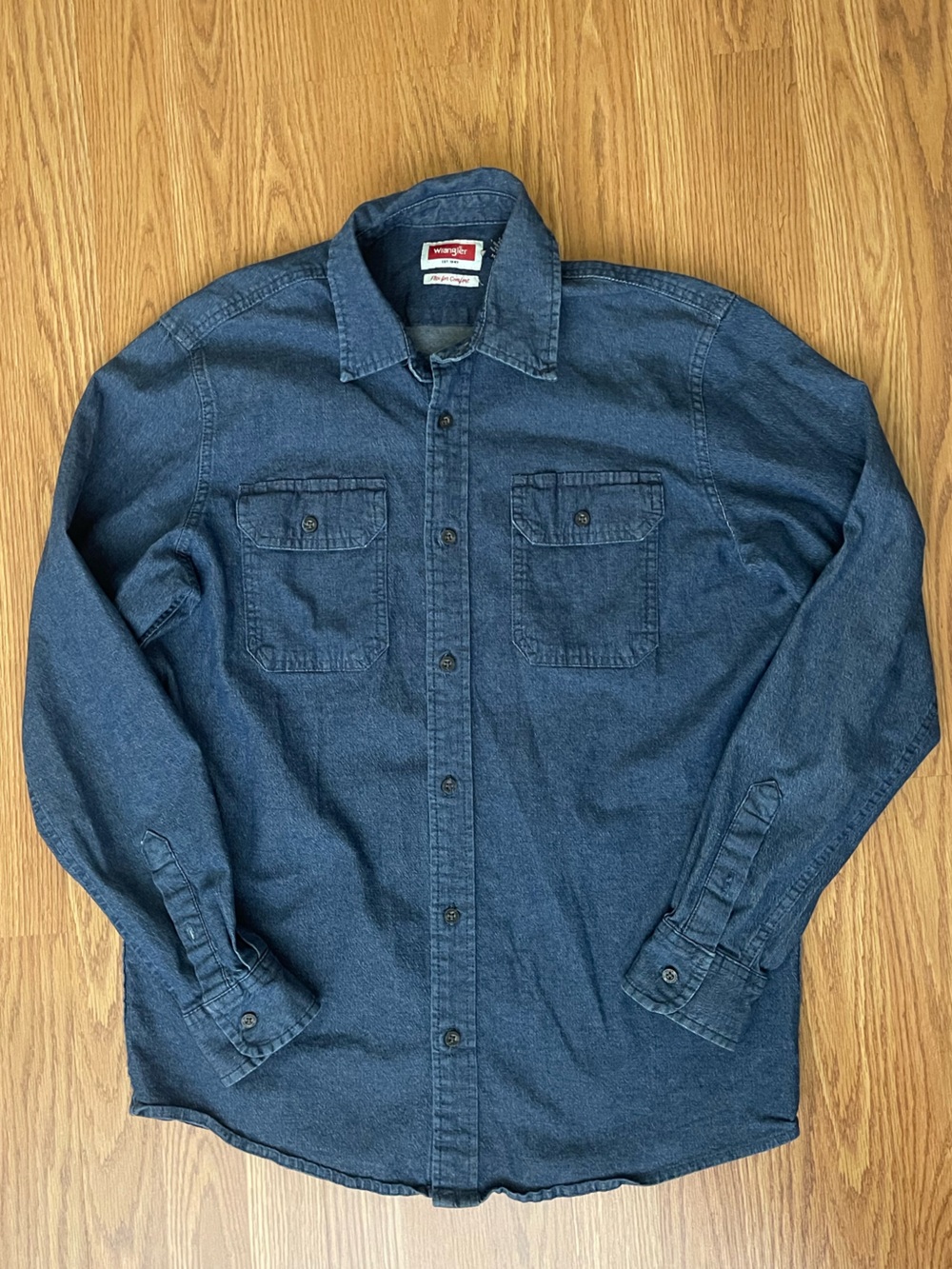 Wrangler Dark Blue Denim Button-Down Shirt western wear work wear